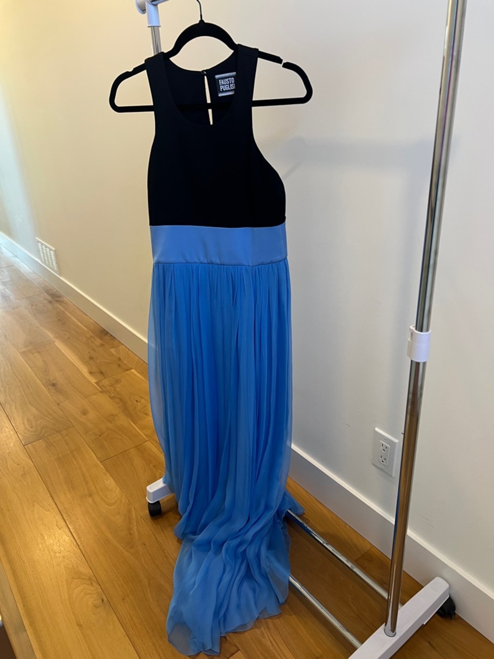 Black & Blue Two-Tone Chiffon Maxi Dress